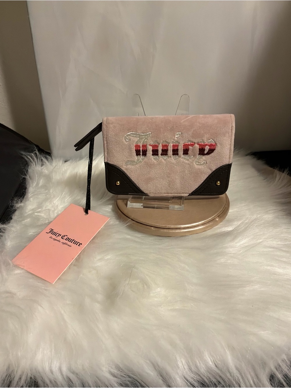 Juicy Couture Blush Pink Velvet Snap Wallet with Black Trim - Picture 2 of 6